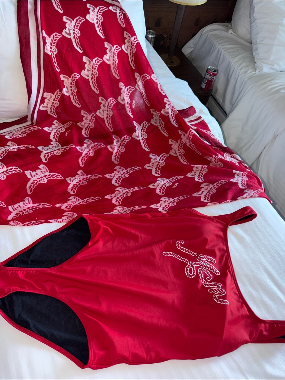 MCM Red Women's One-Piece Swimsuit with Matching Red Cover-Up authentic MCM